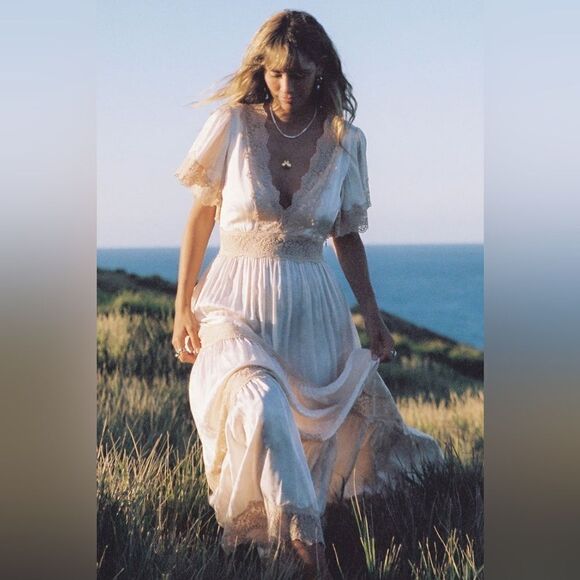 Spell Free People Ocean Gown Maxi White Cream Dress Size XS - Picture 13 of 17